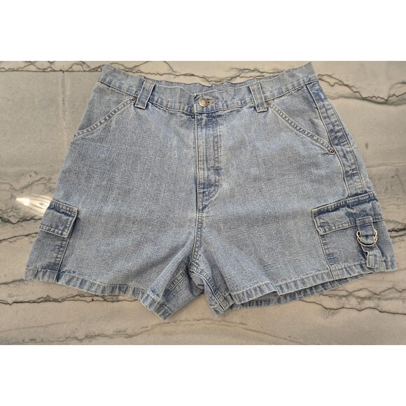 Y2K Riveted by Lee Shorts Womens 12 Light Wash Denim Cargo D-Ring 4 Inch Inseam - Picture 1 of 11